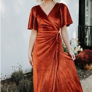 Baltic Born Rust Orange Velvet Wrap Maxi Dress